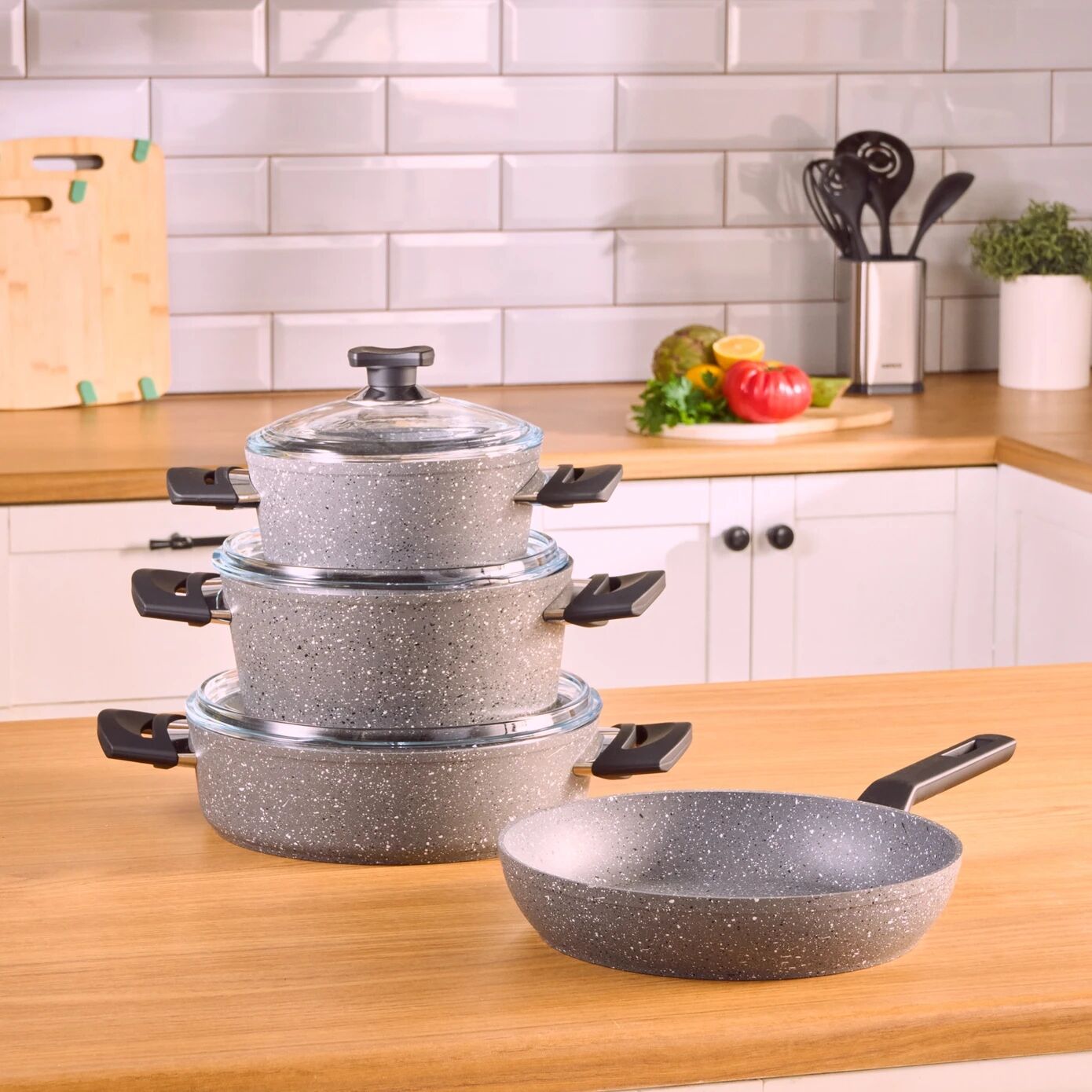 Karaca Biogranit Uraz 7 Parça Tencere Seti Gray