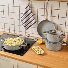 Karaca Biogranit Nare 7 Parça Tencere Seti Mavi