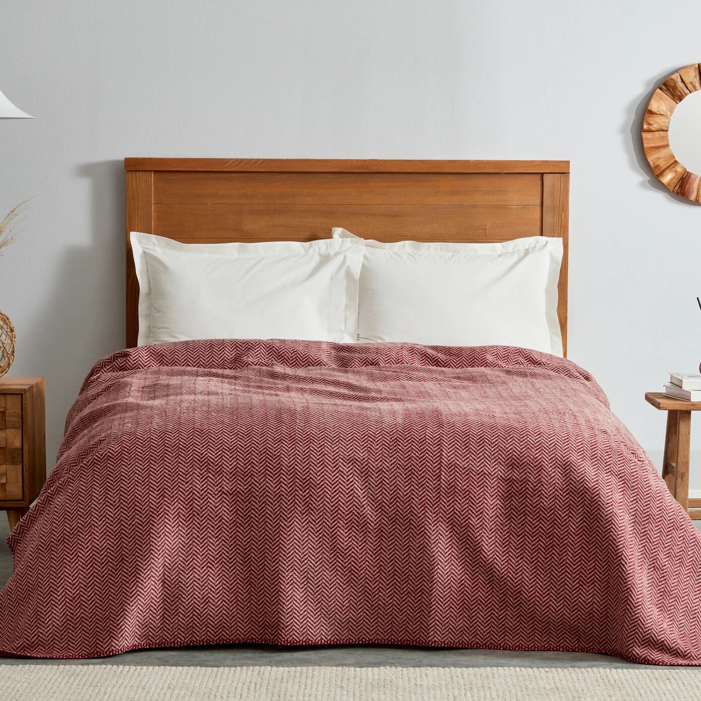 Karaca Home Sandra Çift Kişilik Balık Sırtı Desenli Pamuk Battaniye Bordo