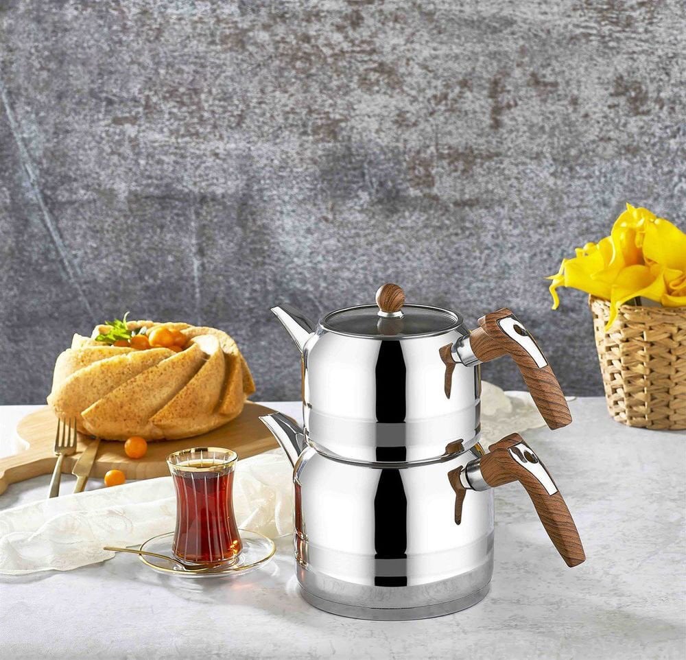 Kahramanlar Yağmur Midi Boy Çaydanlık Takımı-Ahşap