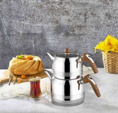 Kahramanlar Yağmur Midi Boy Çaydanlık Takımı-Ahşap