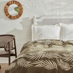 Karaca Home Leaf Tek Kişilik Pamuklu Battaniye Haki