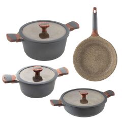 Jumbo Stone 7 Parça Granit Tencere Seti