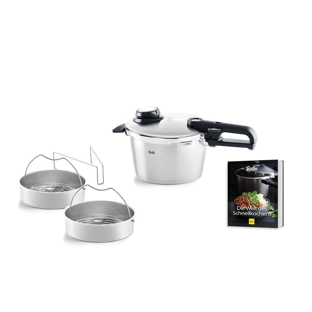 Fissler Vitavit® Premium 4.5 Litre Düdüklü Tencere Seti+2 Parça Buharda Pişirme+SKT Tarif Kitabı