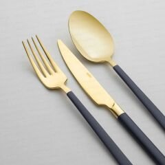 Nehir Dalyan Altın Lacivert Sedef 36 Parça Kutulu Çatal Kaşık Bıçak Takımı