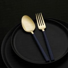 Nehir Dalyan Altın Lacivert Sedef 36 Parça Kutulu Çatal Kaşık Bıçak Takımı