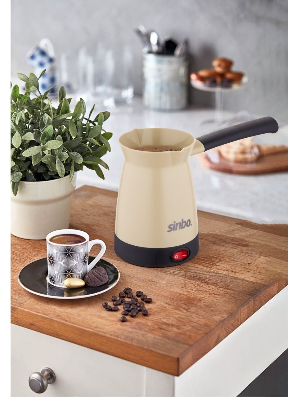 Sinbo SCM-2969 Plastik Elektrikli Kahve Makinesi Cezve-Krem