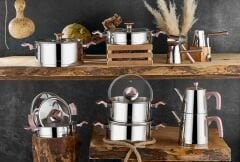 Aryıldız King İdeal 20 Parça Cam Kapak Çelik Çeyiz Seti - Rose Gold