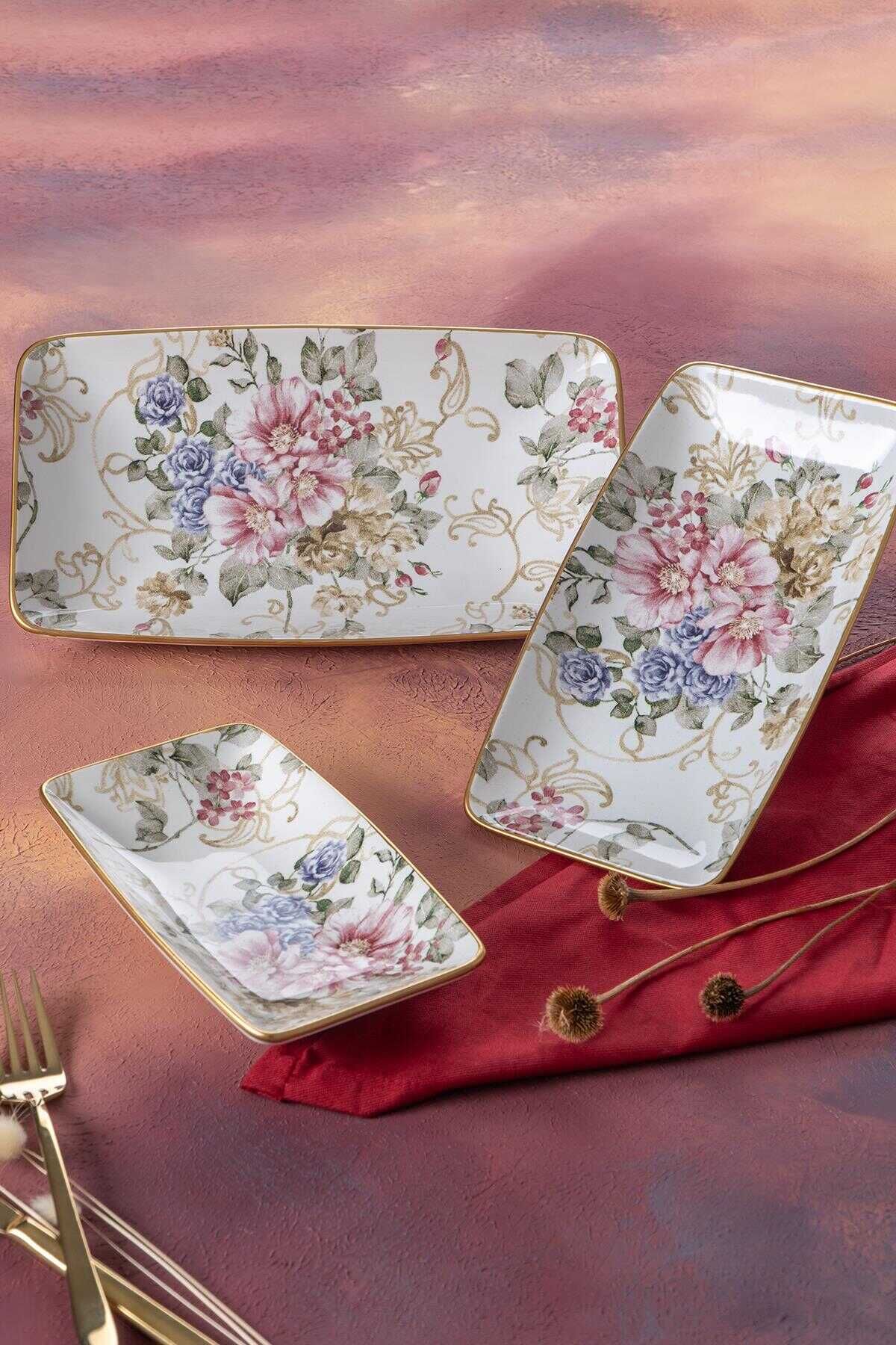 Acar HCA-06412/12 Rosa 3 Parça Kayık Tabak Seti