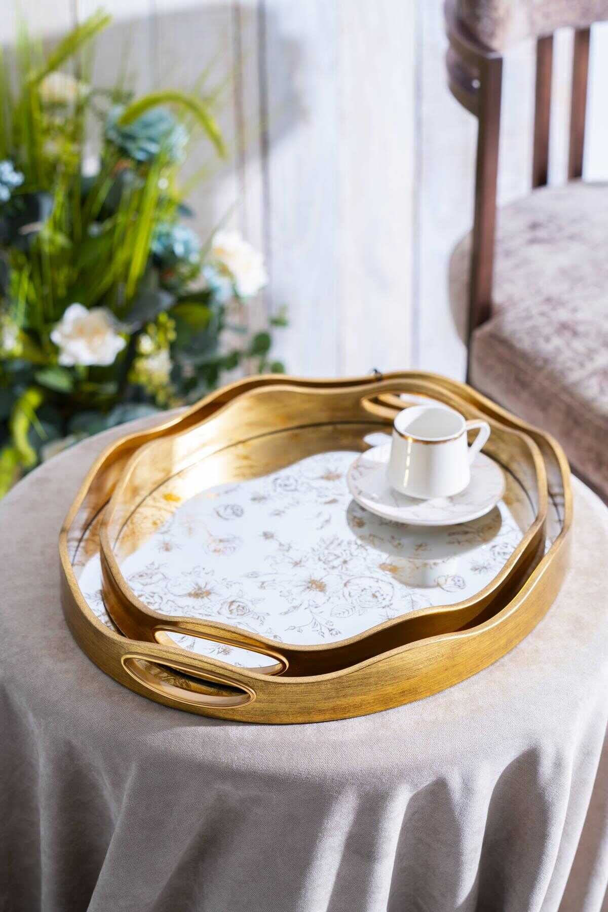 Acar CHA-07498/4 Rosa 2'li Gold Cam Tepsi - 43.5/37.5 cm