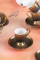 Acar HXF-05086/12 Nova Gold 6 Kişilik Kahve Fincan Takımı - Siyah