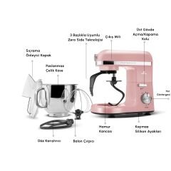 Karaca Mastermaid Chef Pro Çift Kollu Stand Mikser Pearly Pink 1750w 5L