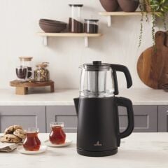 Karaca Tea Glass 2 in 1 Çelik Çay Makinesi ve Kettle Mat Siyah