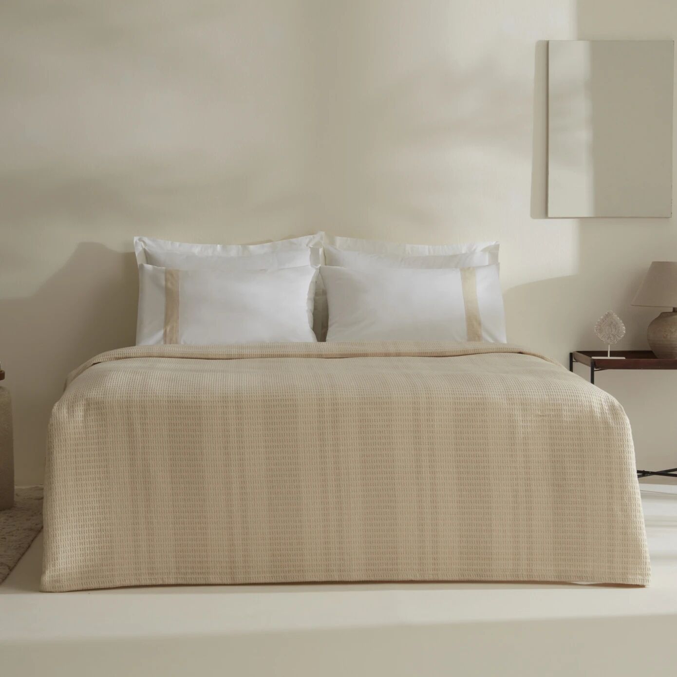 Karaca Home White Collection Delisa %100 Pamuk Keten Çift Kişilik Pike Takımı Krem