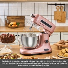Karaca Pro Artisan Tartılı Dijital Ekran Zaman Ayarlı Döküm Hamur Yoğurma Makinesi Rosegold 1600W 5L
