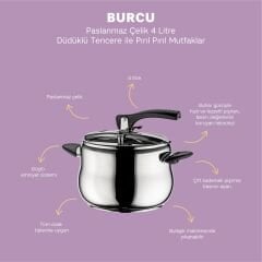 Emsan Burcu Paslanmaz Çelik Düdüklü Tencere 4 Lt
