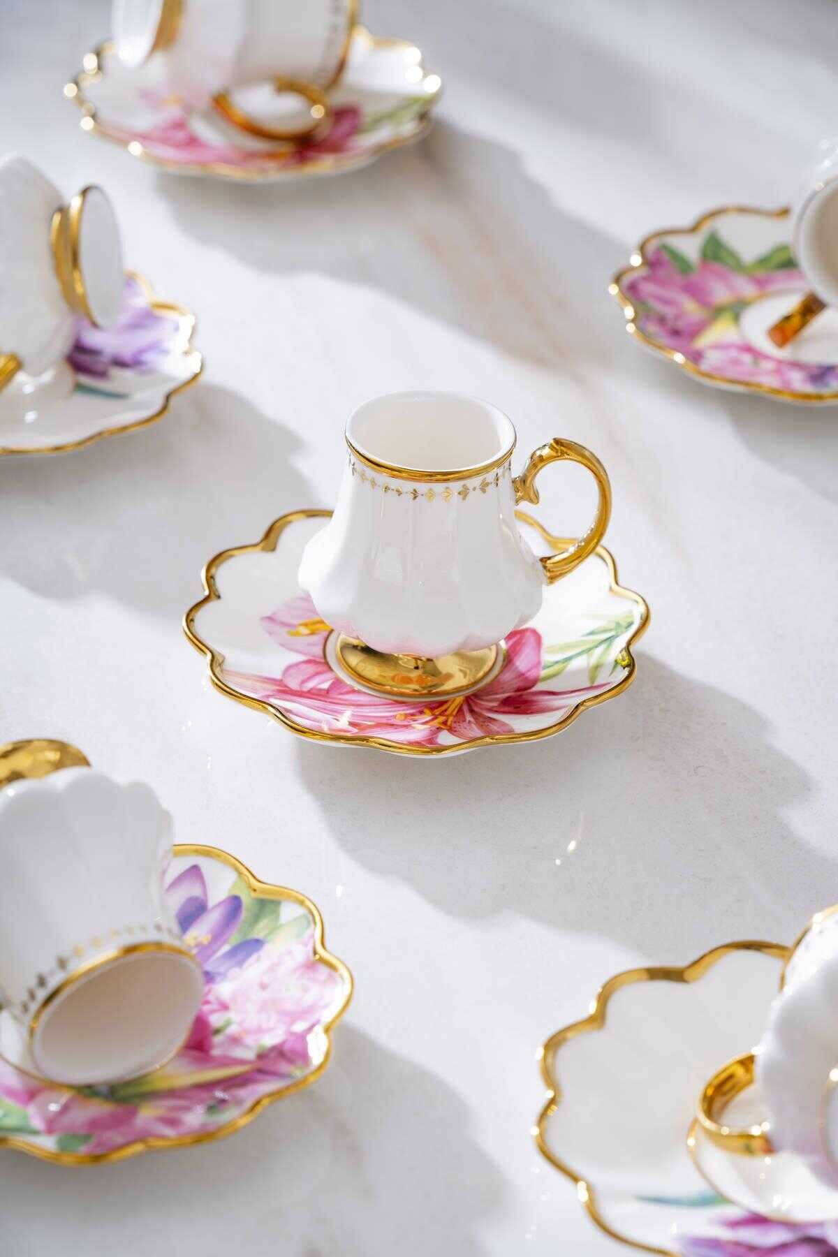 Acar HXF-22-0208/12 Sofiya 6 Kişilik Porselen Kahve Fincanı Takımı - 90 ml