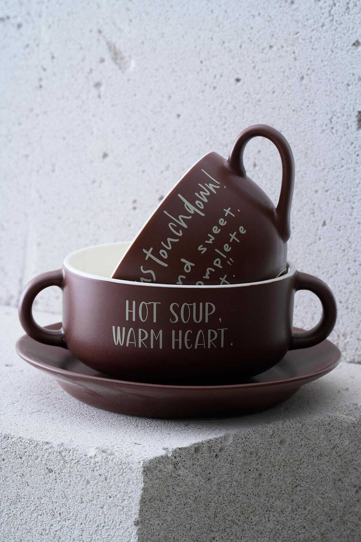 Acar KAL-07465/8 Blush 3 Parça Kase ve Kupa Seti - Kahverengi