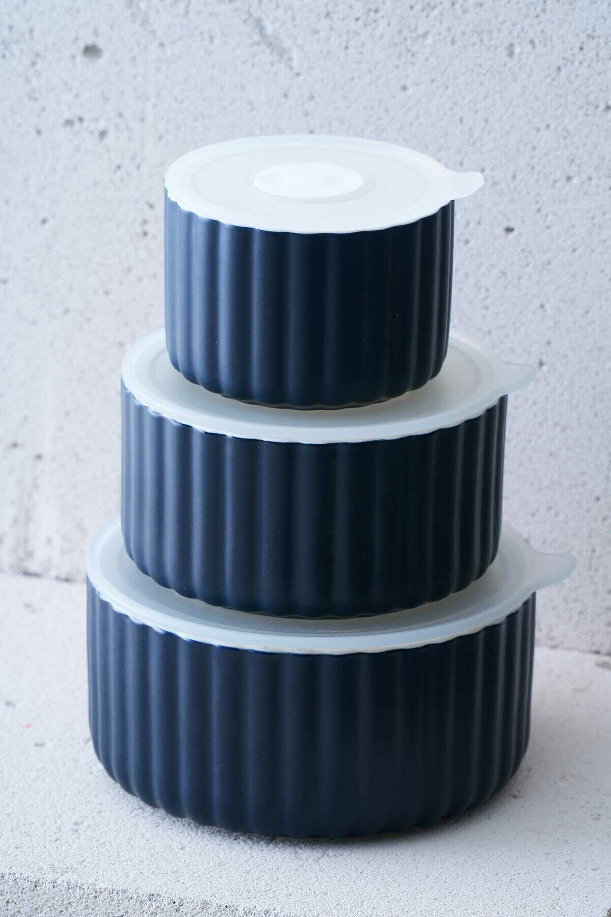 Acar KAL-07464/6 Blush 10/13/15 cm 3 lü Kapaklı Saklama Kabı - Lacivert