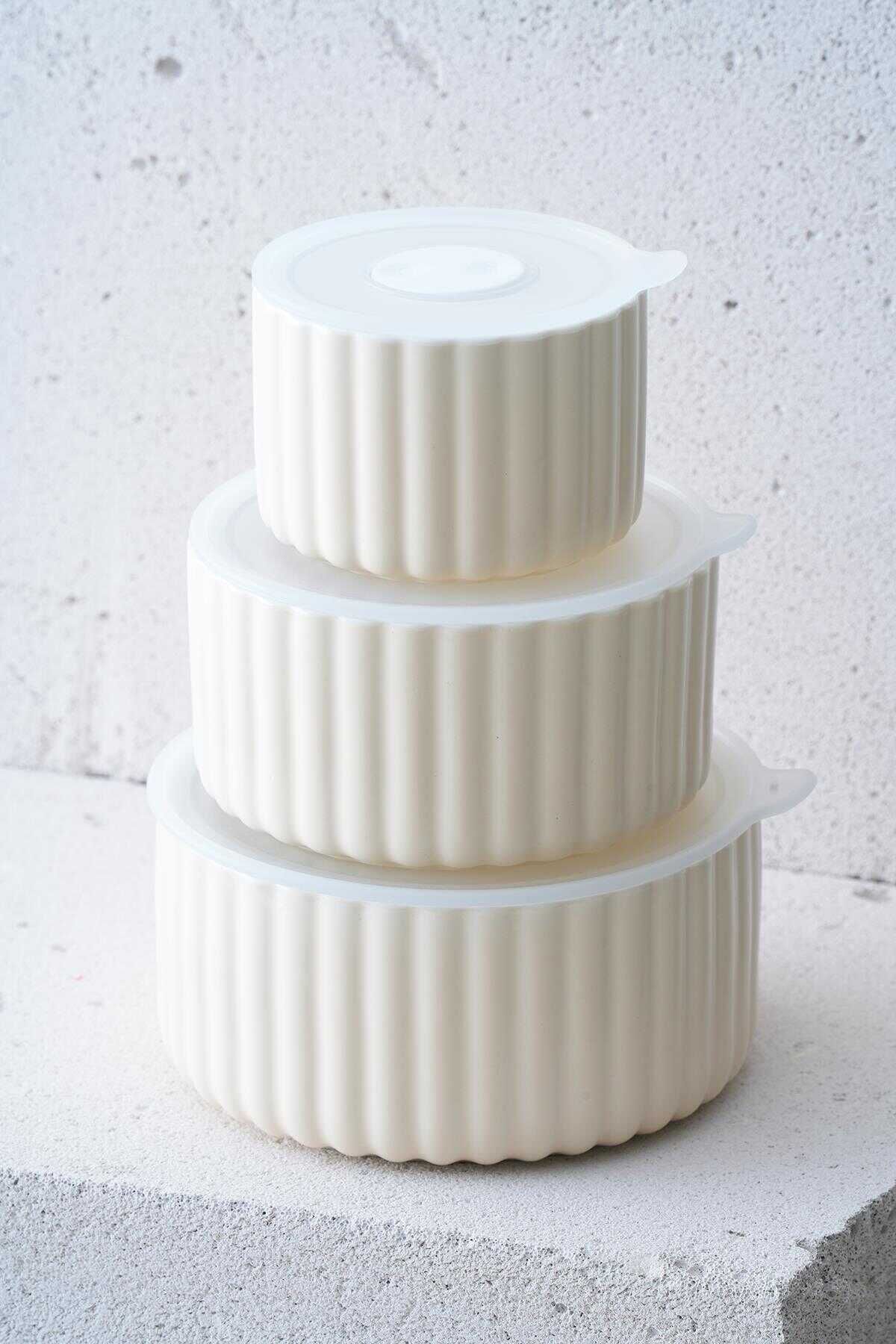 Acar KAL-07464/6 Blush 10/13/15 cm 3 lü Kapaklı Saklama Kabı - Krem