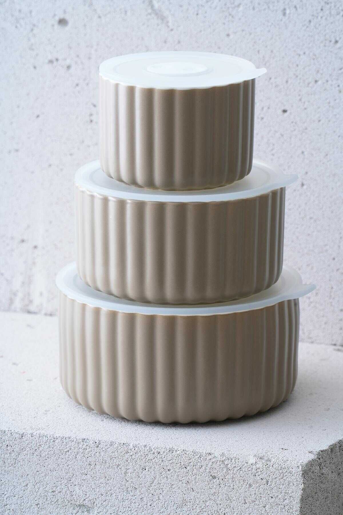 Acar KAL-07464/6 Blush 10/13/15 cm 3 lü Kapaklı Saklama Kabı - Gri