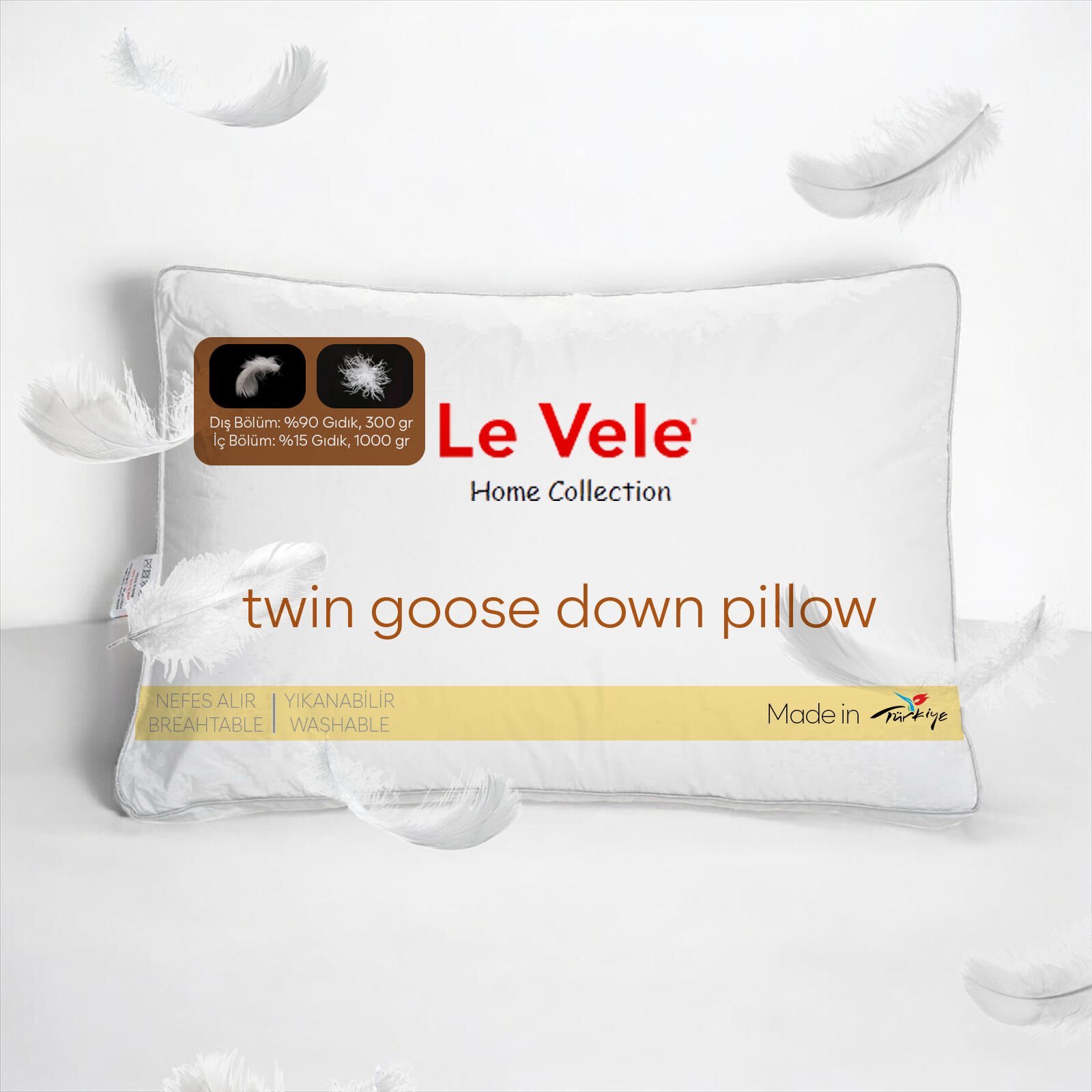 Le Vele İkiz Kaz Tüyü Körüklü Yastık - 50x70 cm - Beyaz
