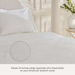 Karaca Home White Collection Vessa 120 Tel %100 Pamuk Saten Çift Kişilik Nevresim Takımı Çizgili Beyaz