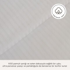 Karaca Home White Collection Vessa 120 Tel %100 Pamuk Saten Çift Kişilik Nevresim Takımı Çizgili Beyaz