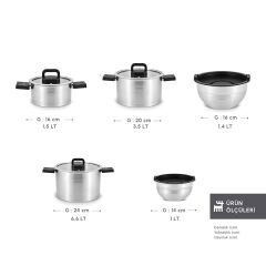 Karaca Aşiyan Katlanabilir Kulplu 10 Parça Çelik Tencere Seti