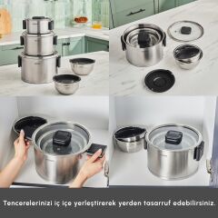 Karaca Aşiyan Katlanabilir Kulplu 10 Parça Çelik Tencere Seti