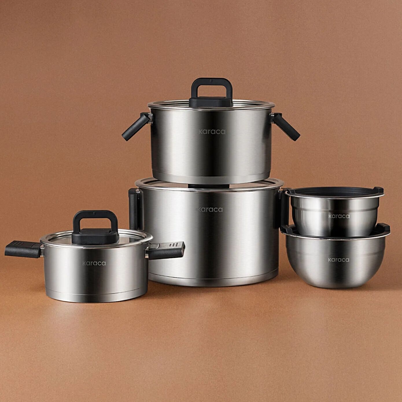 Karaca Aşiyan Katlanabilir Kulplu 10 Parça Çelik Tencere Seti