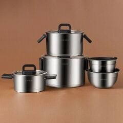 Karaca Aşiyan Katlanabilir Kulplu 10 Parça Çelik Tencere Seti