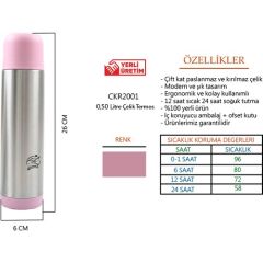 Cooker CKR2001 500 ml Çift Katlı Paslanmaz Çelik Termos 500 ML - Pembe