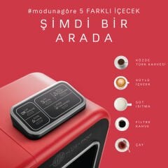 Karaca Hatır Plus 5 in 1 Konuşan Közde ve Sütlü Türk Kahvesi ve Filtre Kahve Makinesi Cherry Red