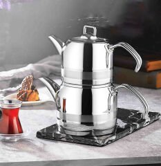 Kahramanlar Enza Orta Boy Çelik Çaydanlık Takımı-Platin