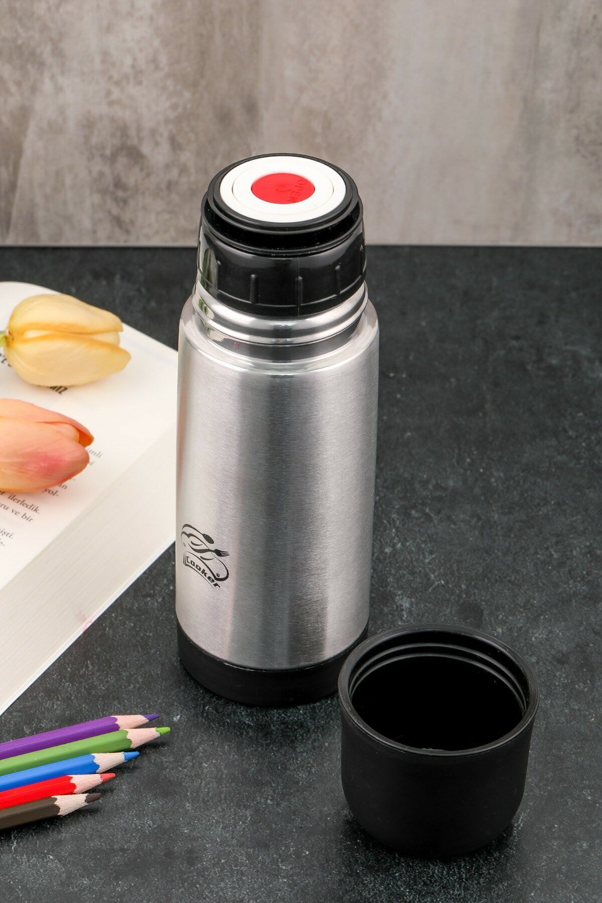 Cooker CKR2000 300 ml Çift Katlı Paslanmaz Çelik Termos 300 ML - Siyah