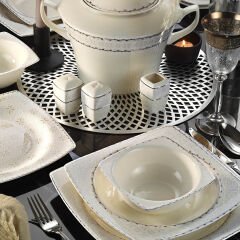 Kütahya Porselen 1136420 Bone Mare 62 Parça Yemek Takımı-Platin Yaldız