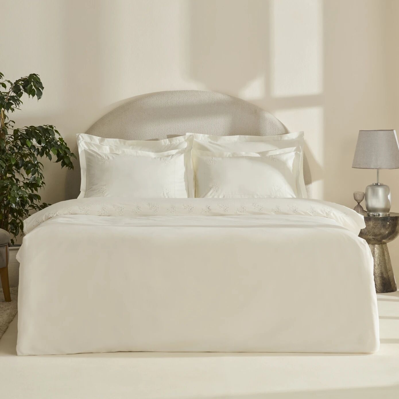 Karaca Home White Coll Rayas Nakışlı %100 Pamuk Çift Kişilik Nevresim Takımı Beyaz