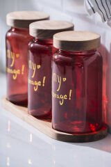 Acar HCH-07936/4 Pierre Akasya Kapaklı Kavanoz Seti - Kırmızı