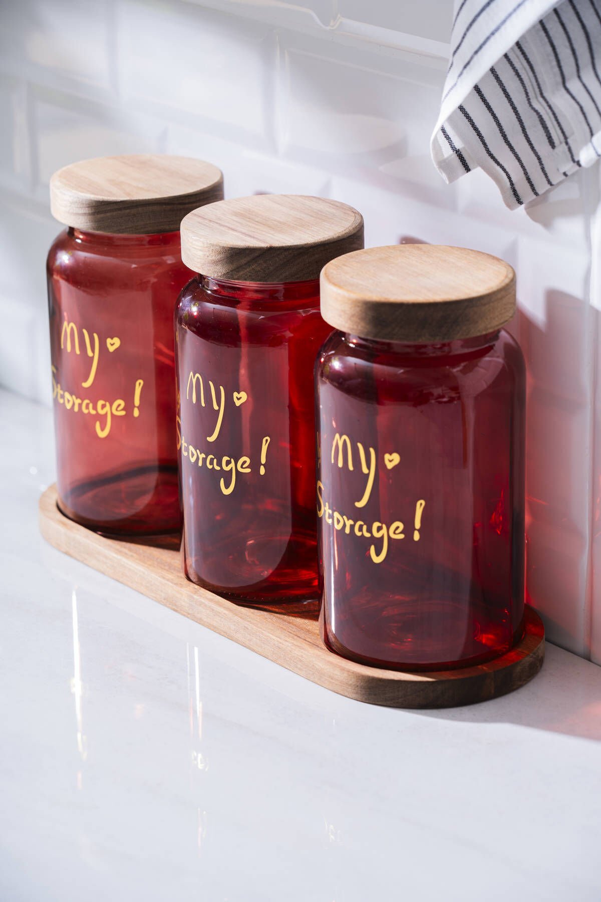 Acar HCH-07936/4 Pierre Akasya Kapaklı Kavanoz Seti - Kırmızı