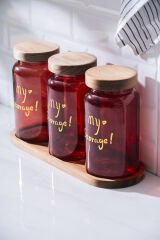 Acar HCH-07936/4 Pierre Akasya Kapaklı Kavanoz Seti - Kırmızı