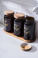 Acar HCH-07936/4 Pierre Akasya Kapaklı Kavanoz Seti - Kahverengi