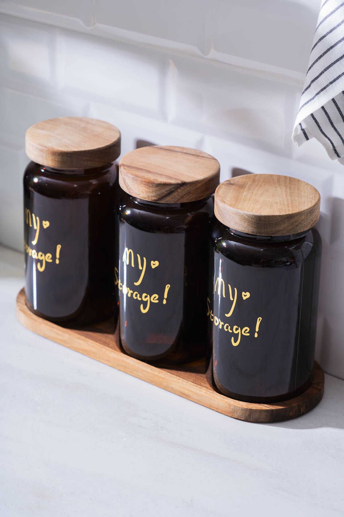 Acar HCH-07936/4 Pierre Akasya Kapaklı Kavanoz Seti - Kahverengi