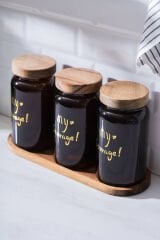 Acar HCH-07936/4 Pierre Akasya Kapaklı Kavanoz Seti - Kahverengi