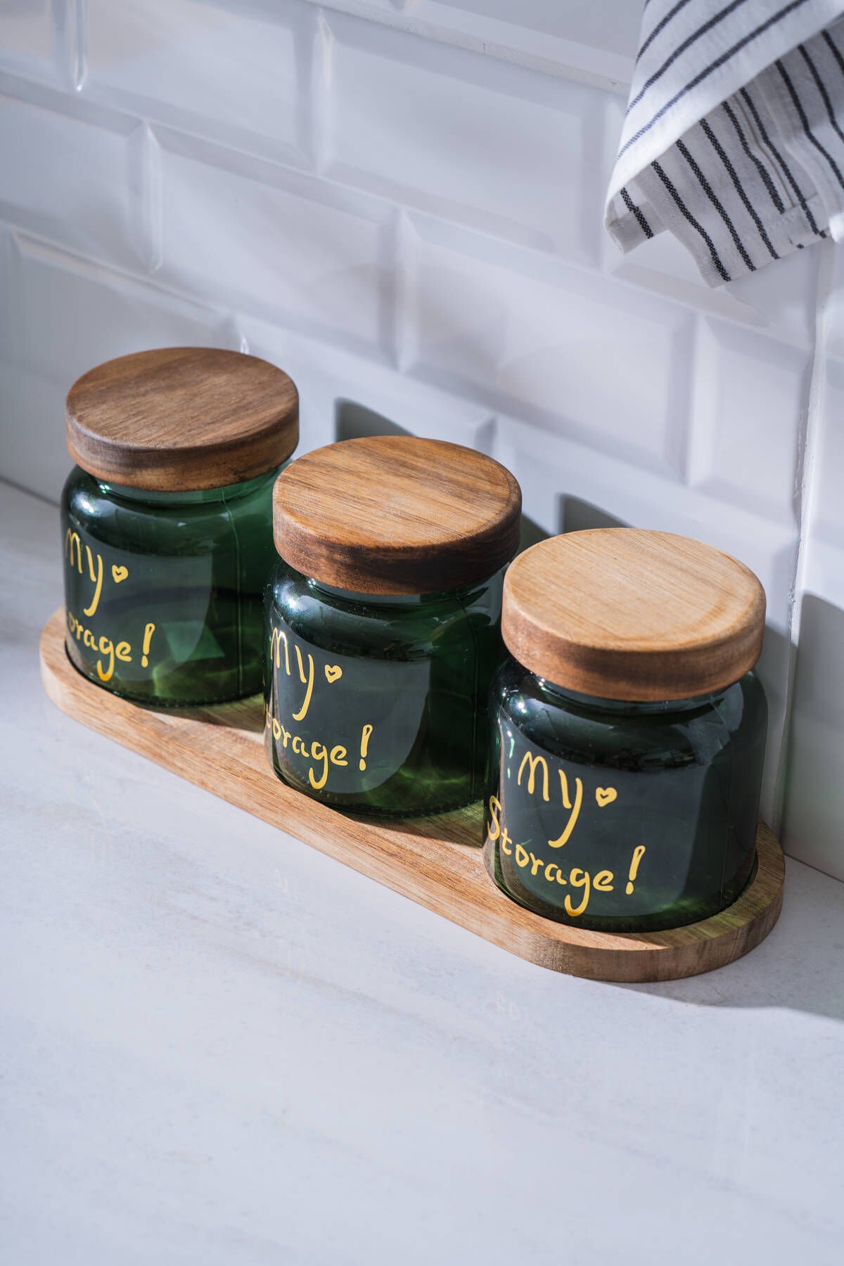 Acar HCH-07937/8 Pierre Akasya Kapaklı Kavanoz Seti - Yeşil