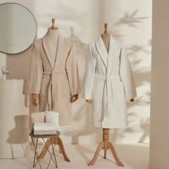 Karaca Home Foster %100 Pamuk 9 Parça Aile Banyo Seti Dantelli Beyaz-Bej