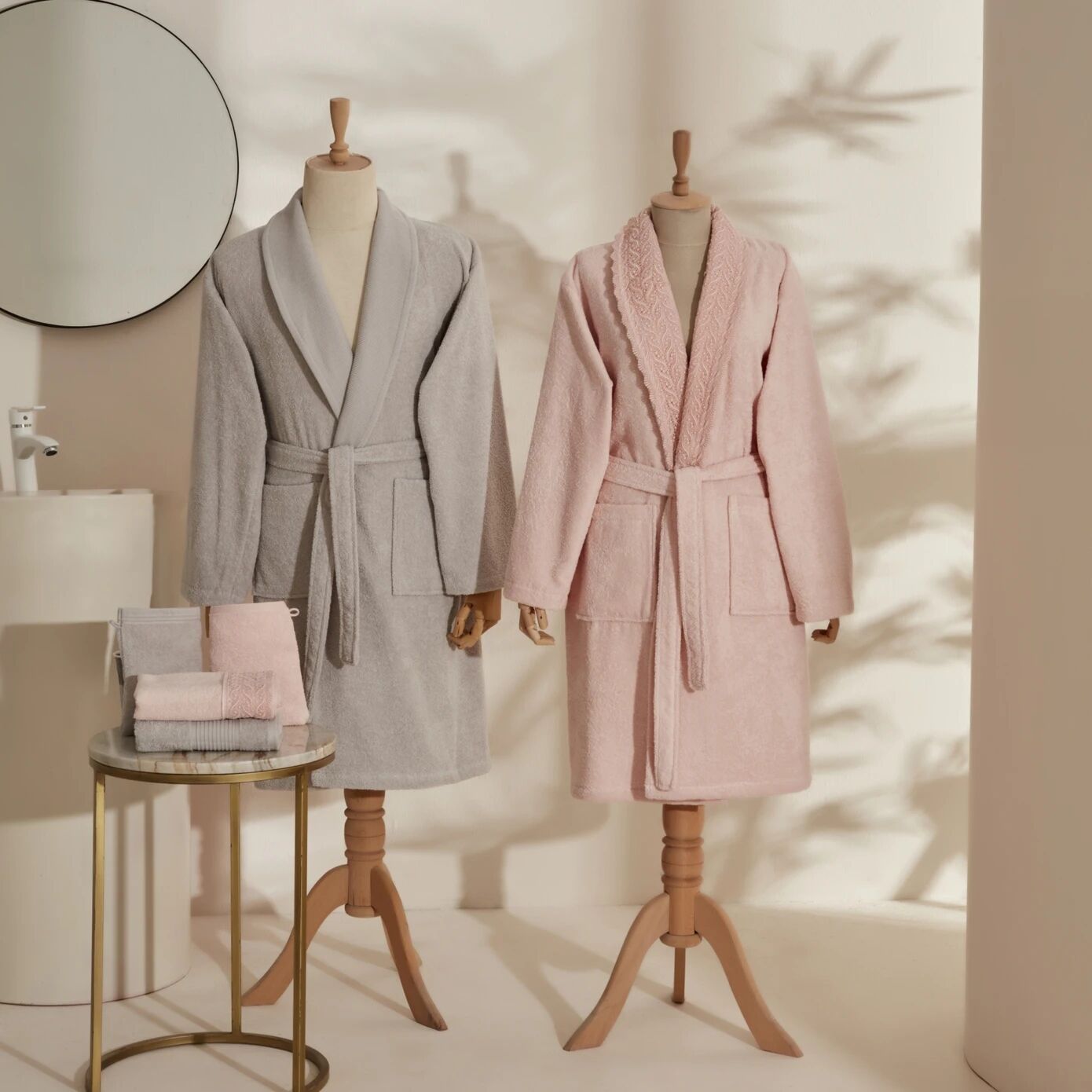 Karaca Home Foster %100 Pamuk 9 Parça Aile Banyo Seti Dantelli Pudra-Gri