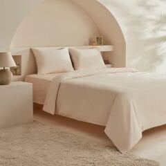Karaca Home White Collection Vinas 80 Tel %100 Pamuk Çift Kişilik Saten Biyeli Nevresim Takımı Bej