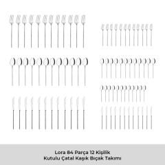 Emsan Lora 84 Parça 12 Kişilik Kutulu Çatal Kaşık Bıçak Takımı