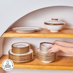 Karaca Royal Bone Charlotte 55 Parça 12 Kişilik Yemek Takımı Gold